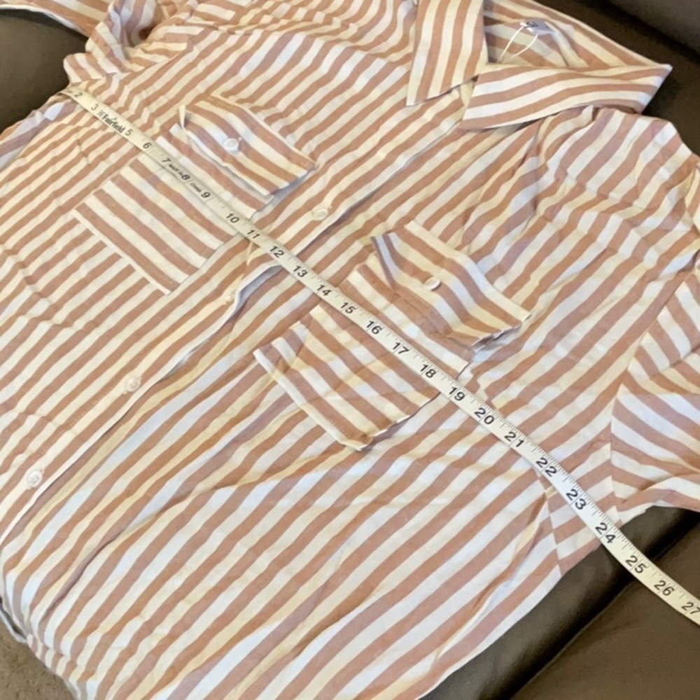 OMSJ Women's Striped Button Down Shirts brown - Picture 5 of 8